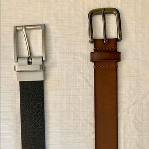 Boys belt bundle, 1 brown genuine leather by Timberland, 1 black faux leather